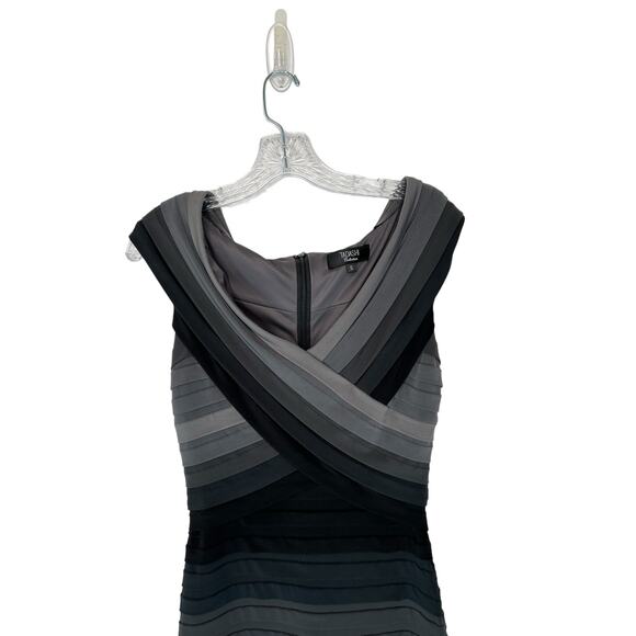 Tadashi Shoji Gray Black Ombre V-Neck Cocktail Tiered Sheath Dress Size Small - Picture 2 of 9